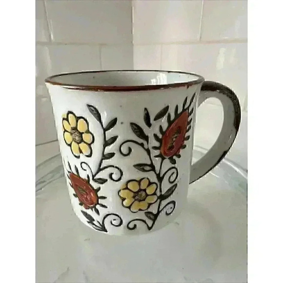 Vintage Stoneware Yellow & Orange Flowers Coffee Mug Vintage - Picture 12 of 14